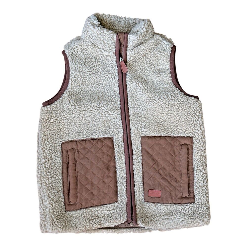 4T Toddler Sherpa Fleece Vest Brown Quilt Pockets 7 For All Mankind NWT - Back t